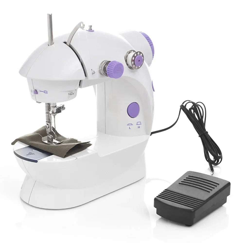 Mini Electric Sewing Machine Home Small Double Speed Household Portable Night Light Foot Pedal Straight Two Thread Beginner Kit