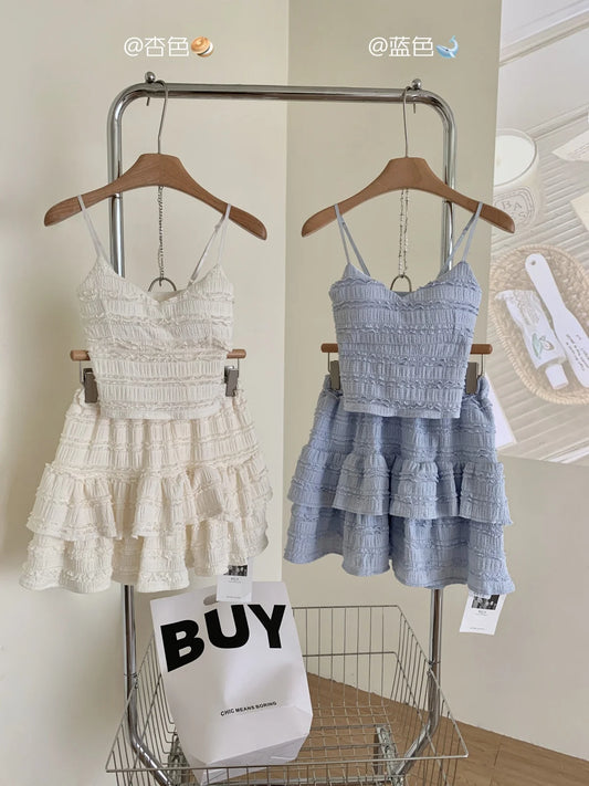 Women's Skirt Sets Vintage A-Line Skirt and Off Shoulder Crop Top Y2k Aesthetic Elegant Trashy New Matching Sets Clothes Summer