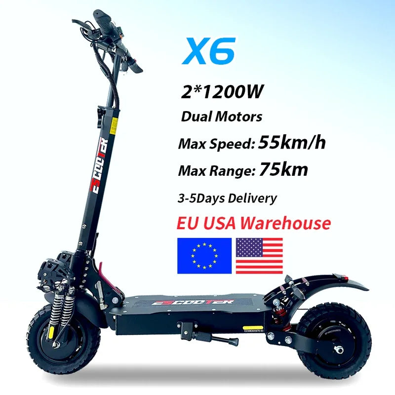 EU 2400W Dual Motor Electric Scooter 48v 21ah Max Speed 70m/h Dual Spring Suspension 10 inch Off-road Tyres Foldable Escooter