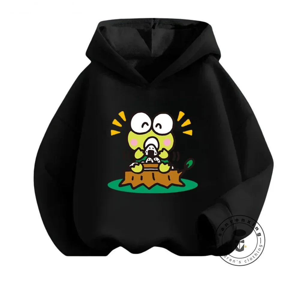 Adorable Hip-Hop Style Keroppi Children's Hooded Sweatshirt Soft Long Sleeve Garment Featuring the Loveable Frog from Sanrio