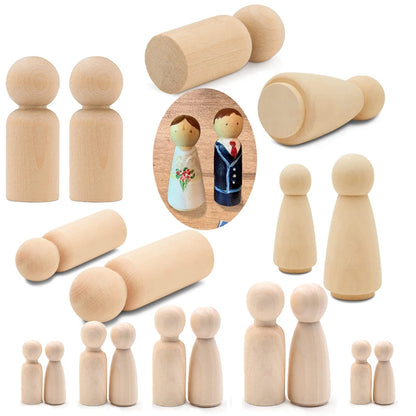 5Pcs Unfinished Wood Peg Dolls Bodies Women Men Wooden Peg Dolls Great for Arts and Crafts Home Nursery Decoration35/43/55/65mm