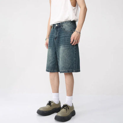 Wide Baggy Denim Shorts Men Summer Thin Solid Color Casual Loose Knee-length Pants Male Jeans Shorts Streetwear