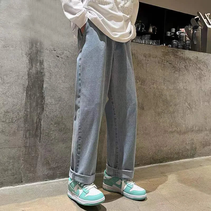 Spring Autumn 2022 Woven Drawstring Vintage Jeans CowBoys Straight Loose Wide Leg Fashion Streetwear Baggy Cargo Long Pants