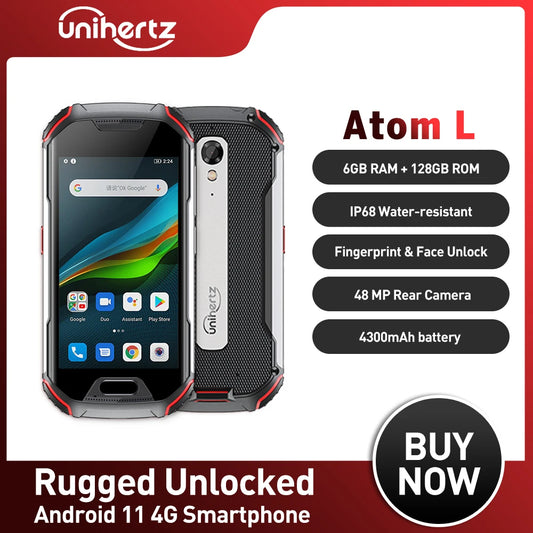 Unihertz Atom L Rugged Smartphone 6GB+128GB Android 11 Fast Charging 48 MP Camera 4300mAh Fingerprint Dual Sim NFC Cellphone