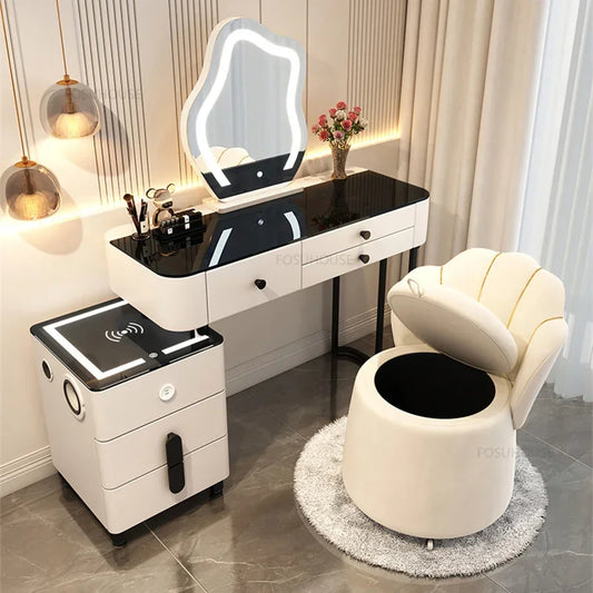 Nordic Bedroom Dressers Multifunctional Smart Dressing Table with Wireless Charging Modern Minimalist Princess Dressing Table