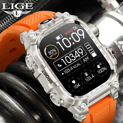 LIGE Outdoor Smart Watch Men's Sports Fitness Rugged Waterproof Bluetooth Call Watches 650 mAh Battery With LED Light Smartwatch