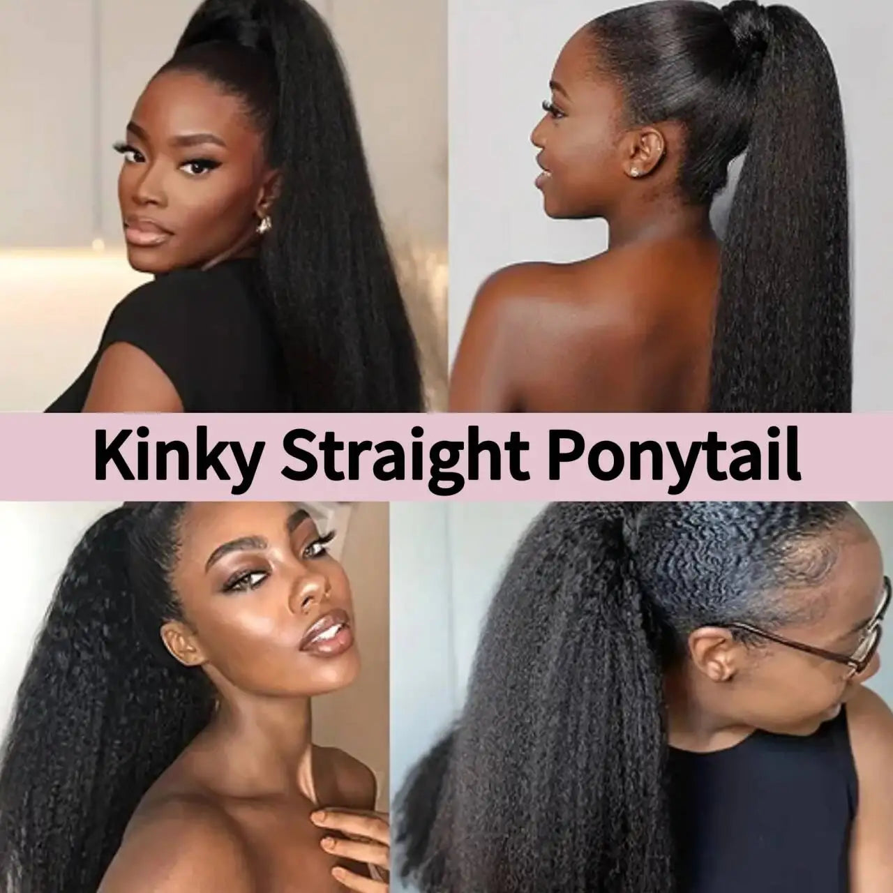 Kinky Straight Ponytail Human Hair Extension 65g/100g/145g Wrap Around Clip In Ponytail Natural Black human hair ponytails