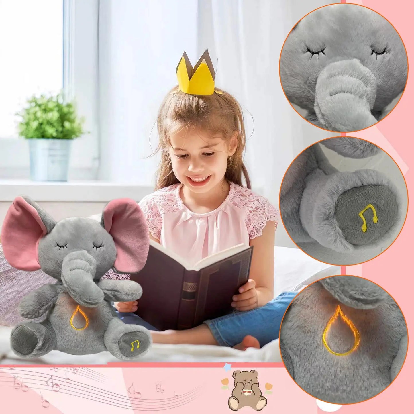 Breathing Elephant Sleep Plush Toy Playmate Baby Plush Toy with Light Sound Newborn Sensory Comfortable Baby Birthday Gift