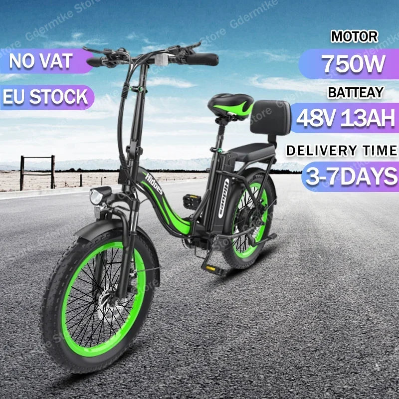 HD-C1 Electric Bike 750W Brushless Motor 48V13AH Lithium Battery City Folding Ebike Adult 20-Inch Tire Mountain Electric Bicycle