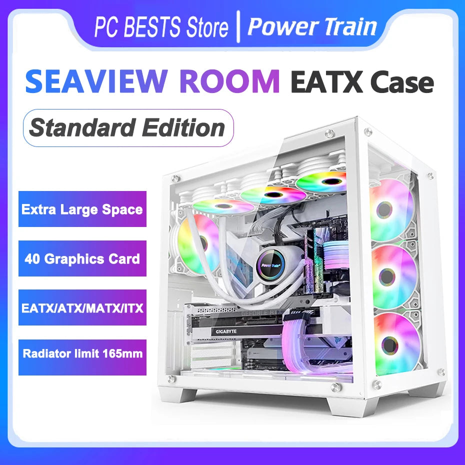 Power Train Seaview Room Case Vip Standard Edition Support EATX ATX ITX Main Board 360 Water Cooled Desktop Office Chassis