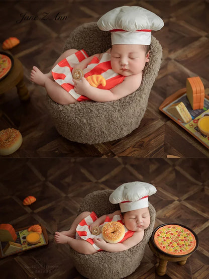 Baby cook costume newborn clothes pizza little table creative theme studio home shooting accessories