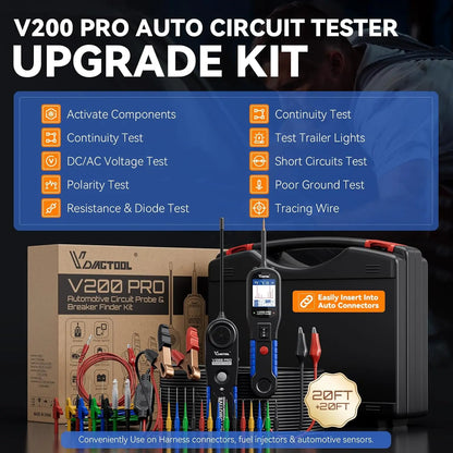 VDIAGTOOL V200 PRO Automotive Power Circuit Probe Tester with 30PCS Back Probe Kit 12/24V Electrical Short Open Circuit Finder