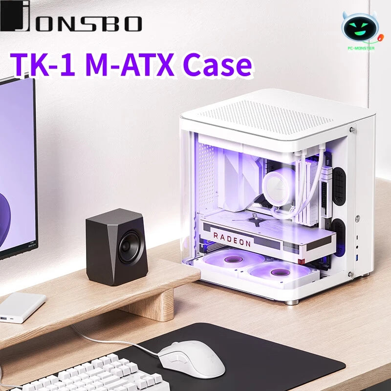 JONSBO TK-1 2.0 M-ATX Case Mini PC Case Ring Tempered Glass Side Penetration E-sports Seaview Room Desktop Computer Mini Chassis