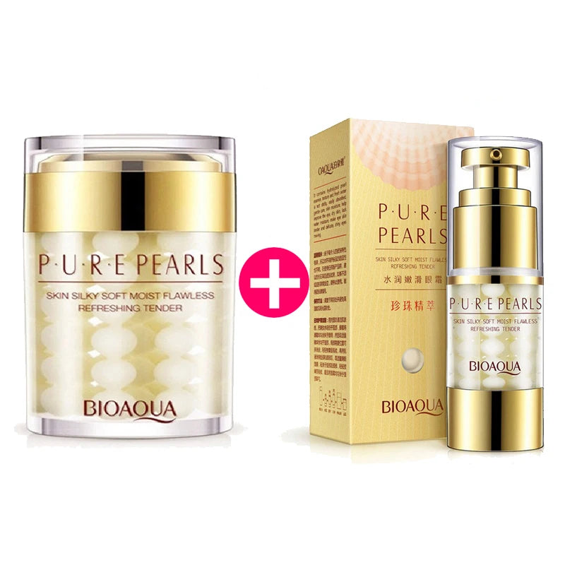 BIOAQUA Pure Pearl Skincare Set: Face & Eye Cream for Firming, Anti-Dark Circles, Eye Bag Reduction, and Deep Moisturizing