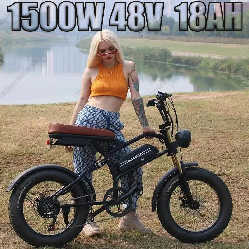 1500W Ebike Motor 48V18AH Dual battery City Trip off-road Electric Bicycle 20*4.0 In Fat Tire Aldult Snow Mountain Electric Bike