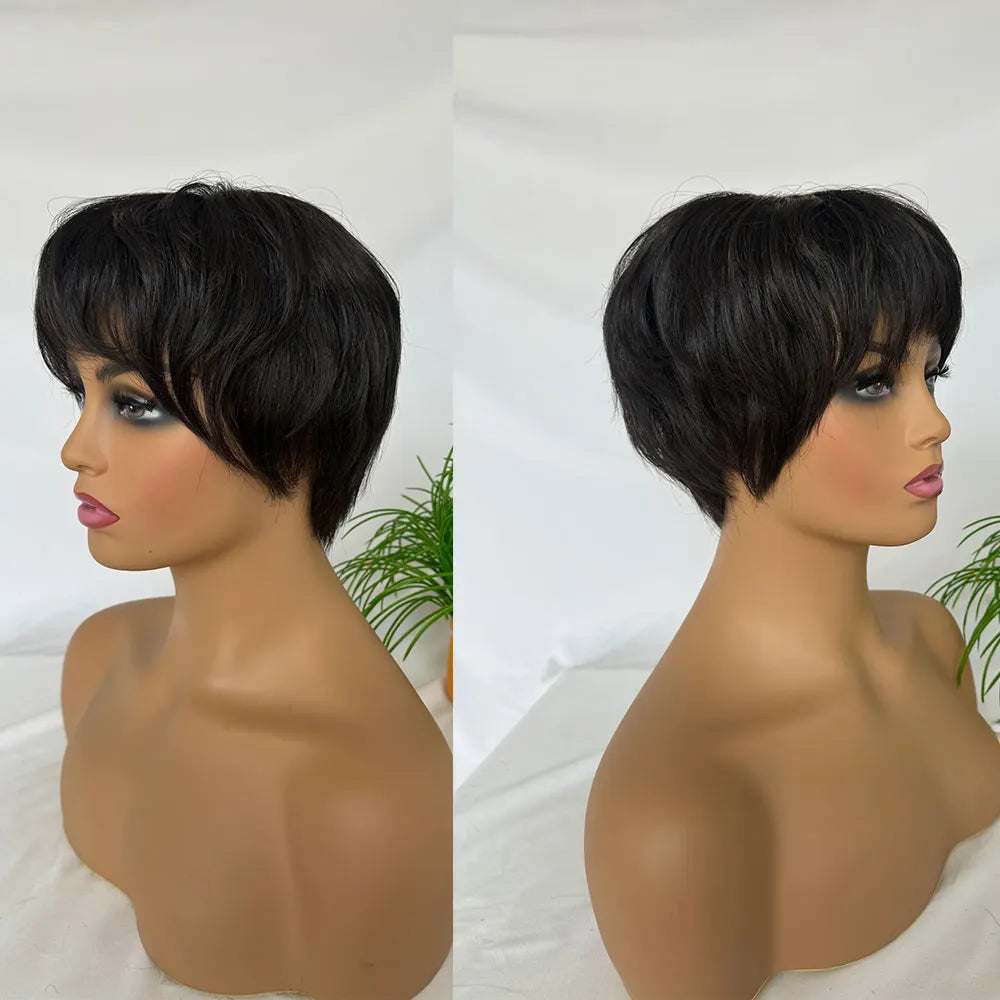 Full Lace Silk Base Top Short Curly Pixie Cut Wigs Human Hair for Black Women Glueless Wig Short Wigs Natural Color 5x5inch