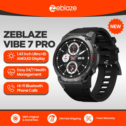 Zeblaze VIBE 7 PRO Smart Watch 1.43'' AMOLED Display Make/Receive Phone Calls Health Management Sports Smartwatch for Men