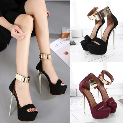 Sexy Super Thin High Heels Women's Sandals Summer High Platfrom Open Toe Zippers Pumps Party Wedding Shoe Sandalias Mujer