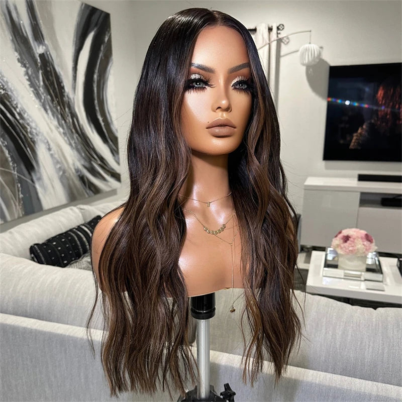 Ombre Brown 5x5 Silk Base 30inch 250% Density Wave Jewish European Human Hair Wigs For Women with Baby Hair Preplucked