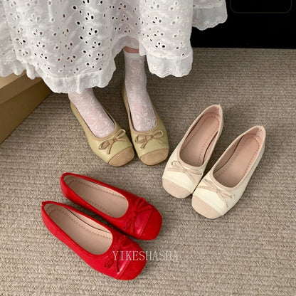 Design Women Flat Fashion Round Toe Bow-knot Slip on Ballerinas Shoes Soft Flat Ladies Casual Dress Ballet Shoes Mary Jane Shoes