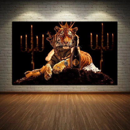 Large Size Animal Poster Wall Art Luxury Tiger King Canvas Prints Paintings Decorative Pictures for Living Room Decor Cuadros