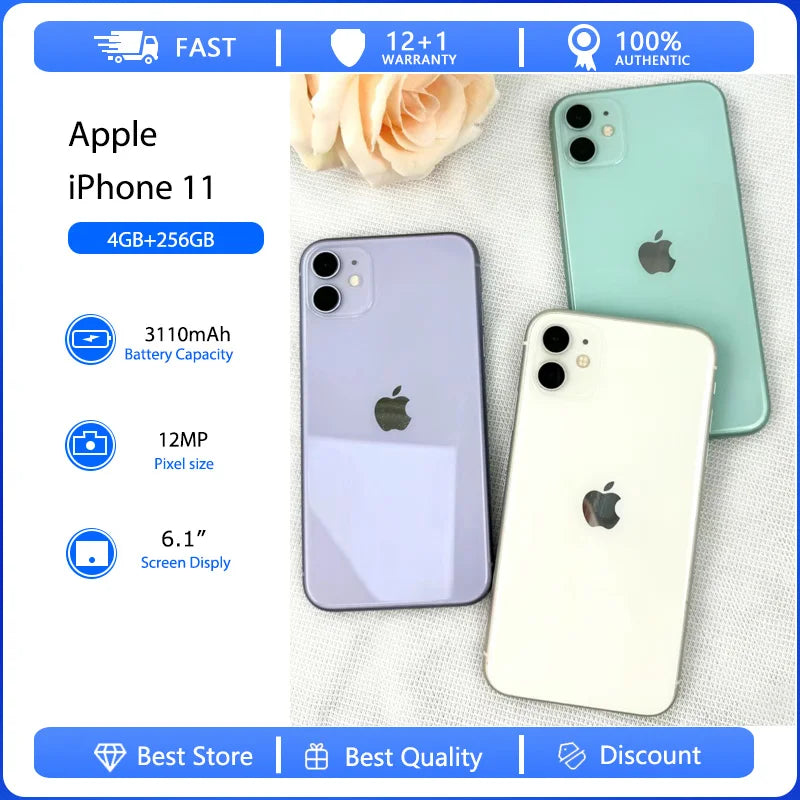 Apple iPhone 11 4G Face ID Mobile Phone Original Used Unlocked 6.1" 64/128/256GB ROM Hexa-core IOS 12MP Camera NFC Smartphones