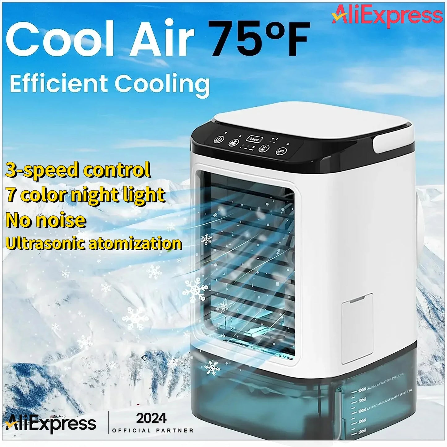 New Air Conditioner Portable Fan Desktop Dual Spray Ultrasonic Atomization 3-Speed Mute Air Cooler Night Light Electric Fan home