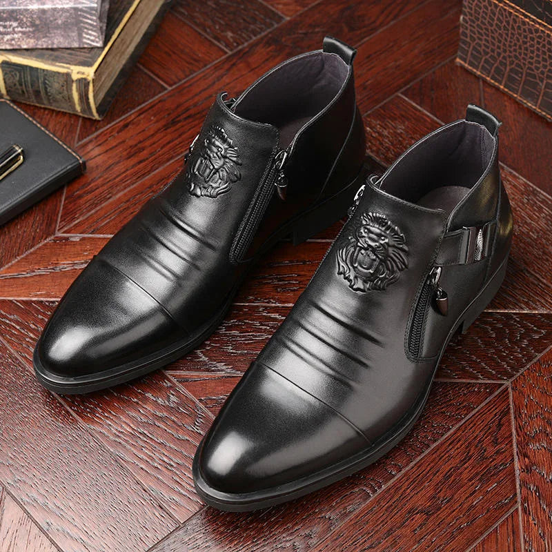 Men's Ankle Boots British Black Zipper Knight Boots Pointed Horseshoe Heel Elegant Men Shoes Platform Punk Booties for Men 2024