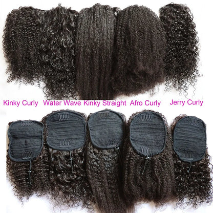 Human Hair Extensions Draw String Ponytails Jerry Afro Kinky Curly Virgin Human Hair Clip In Ponytail Extension for Black Women