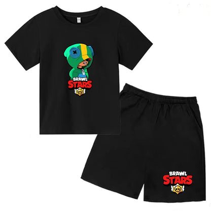 Kids Short Sleeve T-shirt Boys Girls Toddler 3-12Y Gift Wilderness Game Top + Shorts 2P Cute Fun Pretty Girl Clothes Casual Suit