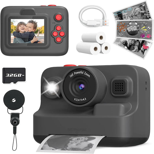 Kids Camera Instant Print Christmas Birthday Gifts for Boys Girls 2.4in Screen 1080P Kids Digital Camera Toys for Kids 32GB Card