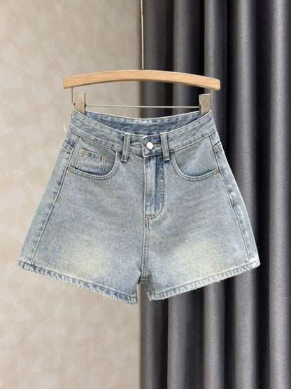 New Loose And Slim Embroidered Denim Shorts In Summer Women's Street Joker High Waist ZHIT Wide Leg A-Shaped Y2K Baggy Hot Pants