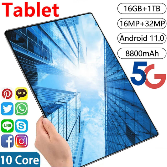 2024 New 10.36 inch Network Android 11.0 Tablet 16GB RAM 1TB ROM 16MP 32MP 10 Core 8800mAh tablet 4 5G Wifi Tablet