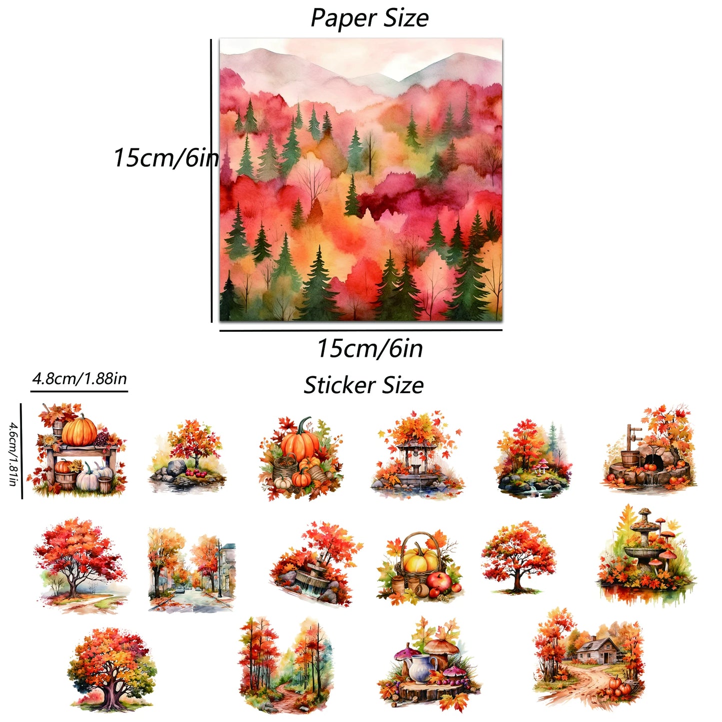 72pieces(12papers+60stickers) Autumn Forest Junk Journal Set,Perfect for Journal Supplies,Arts Crafts,Scrapbooking Supplies