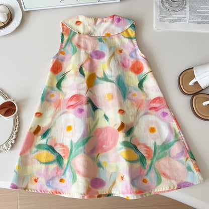 Girls Casual Dresses Floral Print Sleeveless Casual Dress Princess Dress for Girls 2 To 7 Years Outfit Sets Kids Clothes