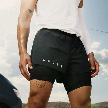 Gym Sports Fitness Men's Shorts 2-in-1 double layer shorts Jogger outdoor running basketball training shorts Casual Beach Pant