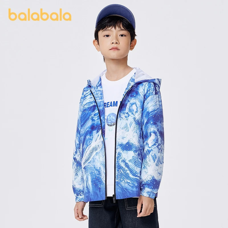 Balabala Toddler 2023 Boy Coat Spring Autumn Thin Mesh Hooded Long-sleeved Casual Comfortable Tops