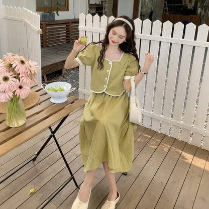 Han Style Fashion Set Women's Summer 2024 New Little Princess Gentle Top Half Skirt Small Two Piece Set for women dress sets