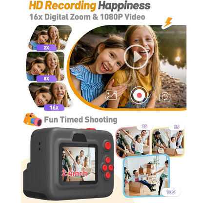 Kids Camera Instant Print Christmas Birthday Gifts for Boys Girls 2.4in Screen 1080P Kids Digital Camera Toys for Kids 32GB Card