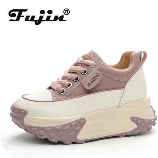 Fujin 7cm Genuine Leather Platform Wedge Fashion Women Spring Summer Autumn Chunky Sneakers Shoes Breathable Comfortable