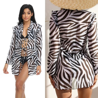 2024 New Womens Summer Bikini Cover-ups Sexy Semi-Sheer Swimsuits Coverup Beach Dress-Swimwear Casual Loose Beachwear with Belt