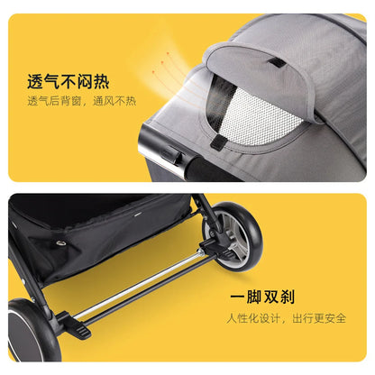 Kudouding Stroller Lightweight One-button Folding Stroller Can Sit and Lie Down Portable Umbrella Stroller Baby Stroller