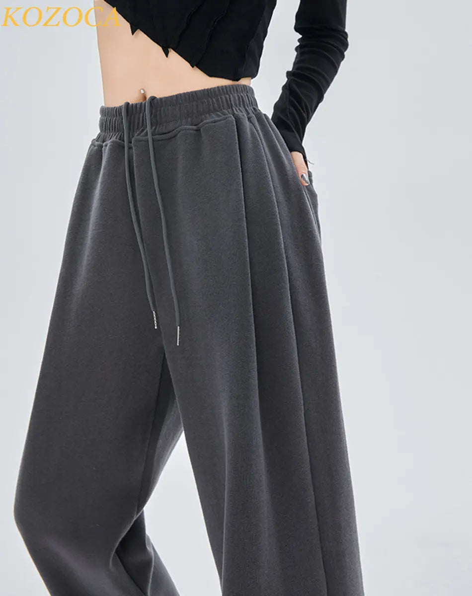 Kozoca Fashion Female Wide-leg High Waist Sweatpants Women Drawstring Loose Casual Sport Pants Trousers Joggers Streetwear Women