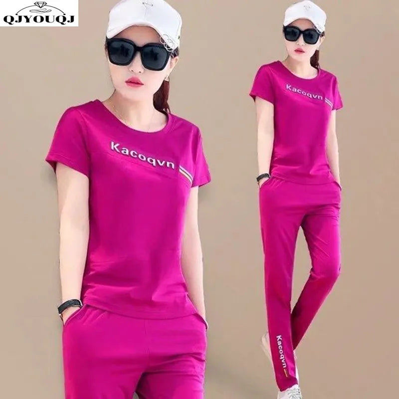 Short Sleeved Women's Sports Suit 2024 Spring/summer New Loose and Fashionable Slimming Sports Casual Two-piece Set