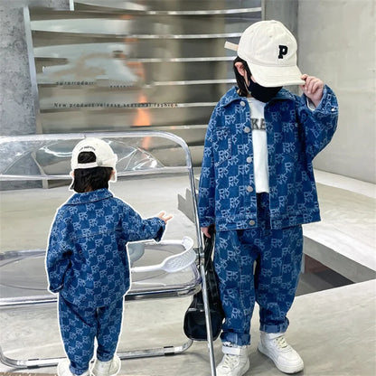 Boys Coat +Pants Kids Suits 2PCS/Set Cotton 2024 Blue Jean Spring Autumn Cotton Tracksuit Sport Christmas Gift Children Clothing