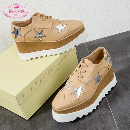 2023 Women flats casual shoes spring moccasin Fashion oxford shoes lady loafers Ladies Lace up platform wedge Shoes plus size 41