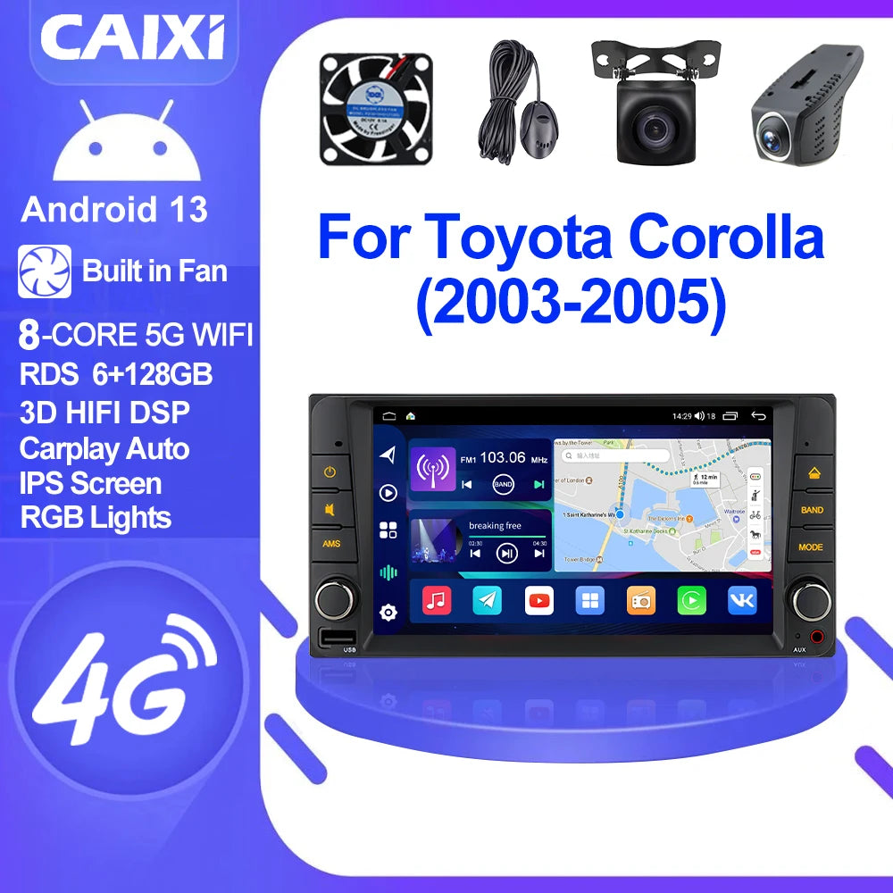 CAIXI 2 Din Android 13 Car Radio Stereo with CarPlay & GPS for Toyota: COROLLA, VIOS, CROWN, CAMRY, HIACE, PREVIA, RAV4 - Advanced Multimedia System