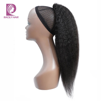 Racily Hair Brazilian Afro Kinky Straight Pony Tail Remy Drawstring Ponytail 100% Human Hair Ponytail Extensions Natural  Hair