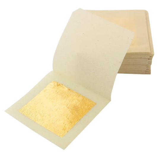 24K Gold Leaf Gold Foil Sheets for Cake Decoration Facial Arts Crafts Paper Home 10PCS Real Gold Color Foil Gilding