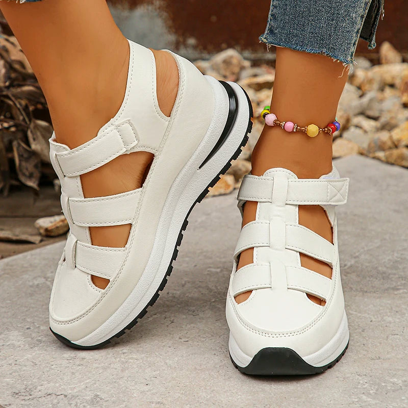 Lucyever White Wedge Heels Roman Sandals Women 2024 Summer Closed Toe Platform Sandles Woman Hollow Out Sports Sandalias Mujer